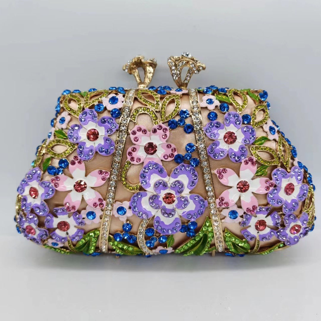 Tropfende Öl-Diamant-Abendtasche mit Blumen-Clutch in Emaille-Farbe