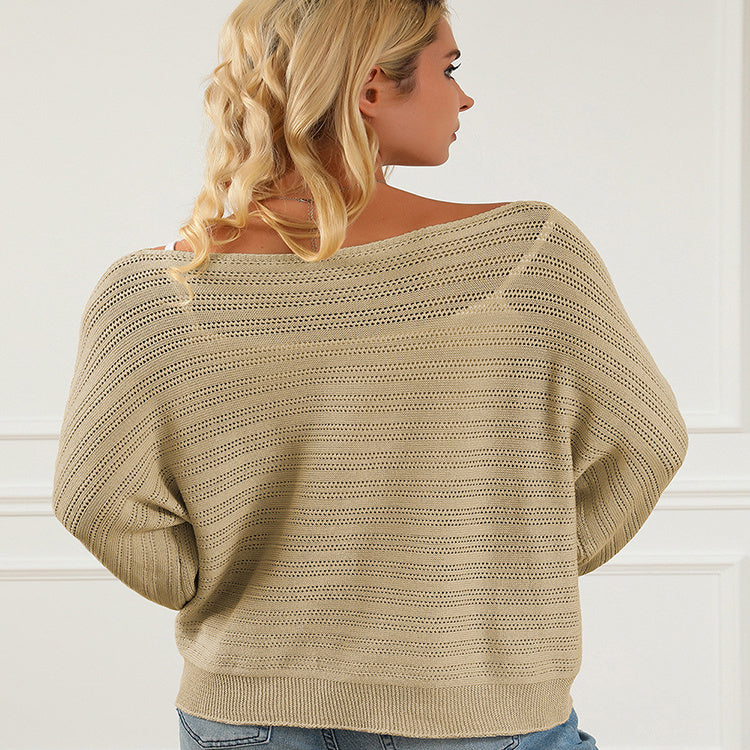 Strukturierter Pullover mit Laternenärmeln und offenem Kragen, lockerer Pullover