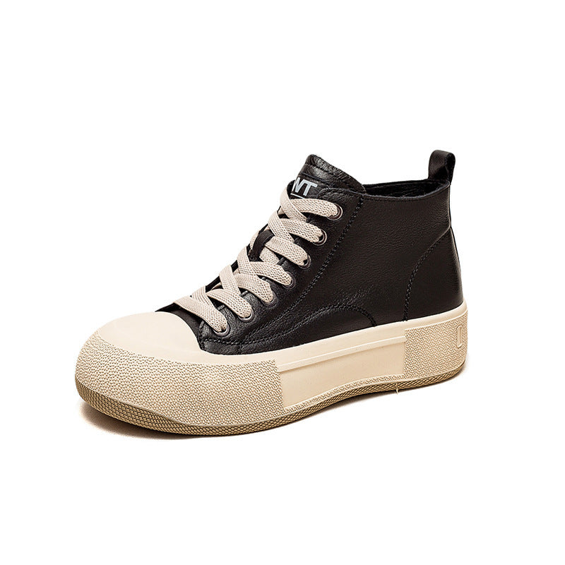 High-Top Casual Sneakers Erste Schicht Rindsleder Zehenbox Damenschuhe Vintage