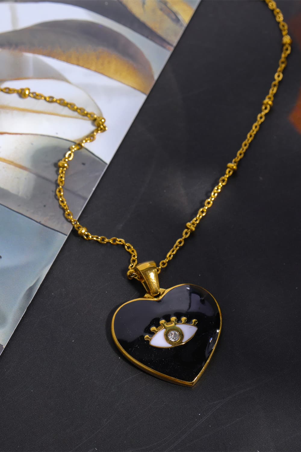 Heart & Evil Eye Shape 18K Gold Plated Pendant Necklace