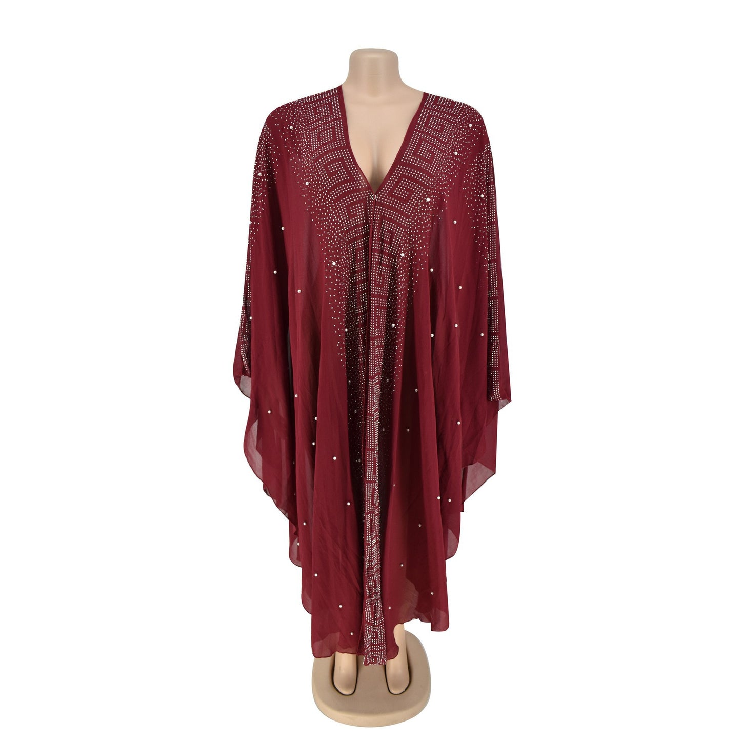 Women's Fashion Rhinestone Beaded Chiffon Hooded Gown