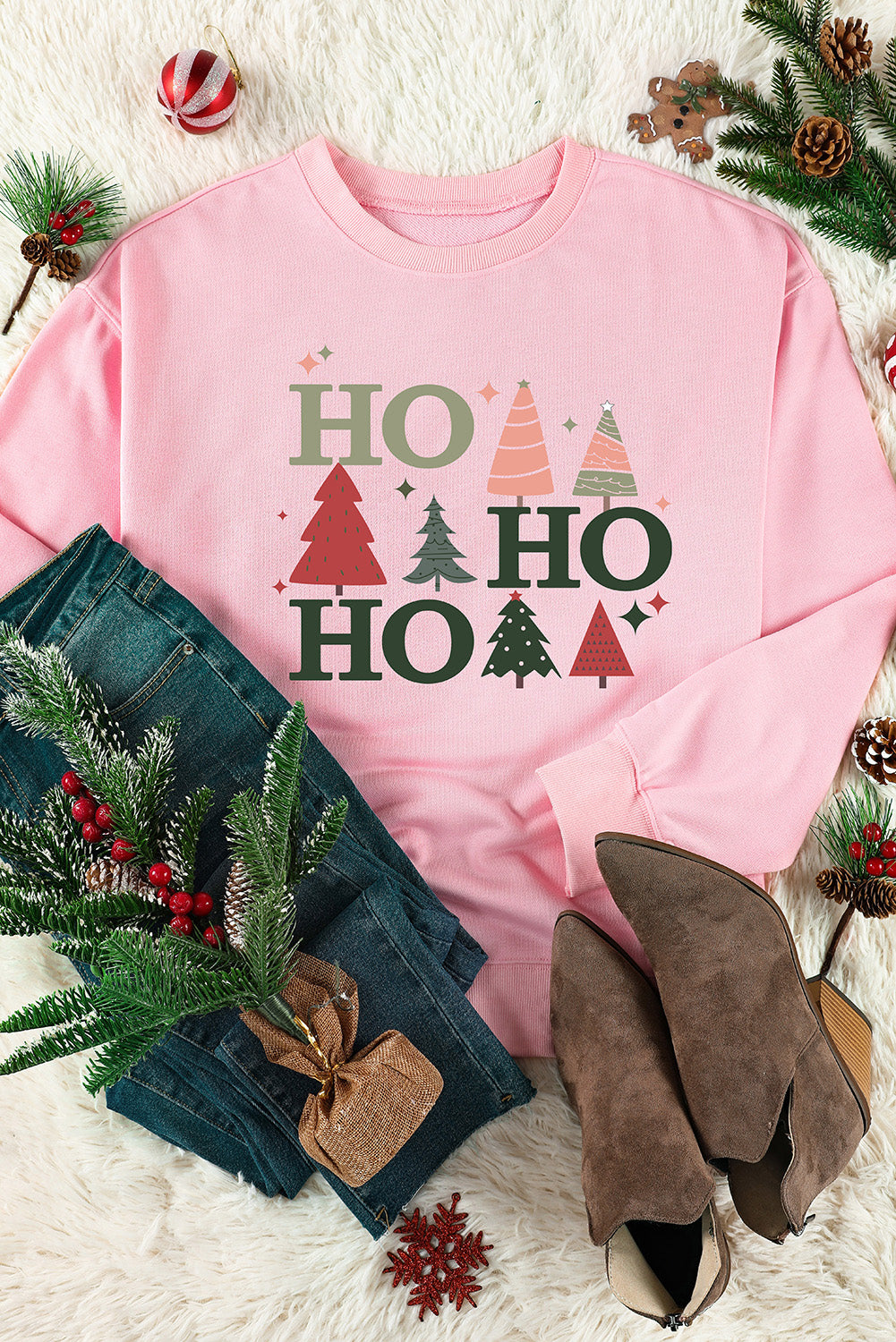 Sweatshirt mit Weihnachtsbaum-Grafik und tief angesetzter Schulterpartie