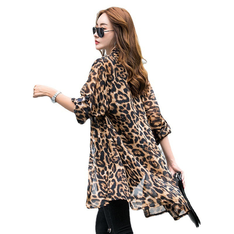 Women's Thin Chiffon Leopard Print Sunscreen Cardigan