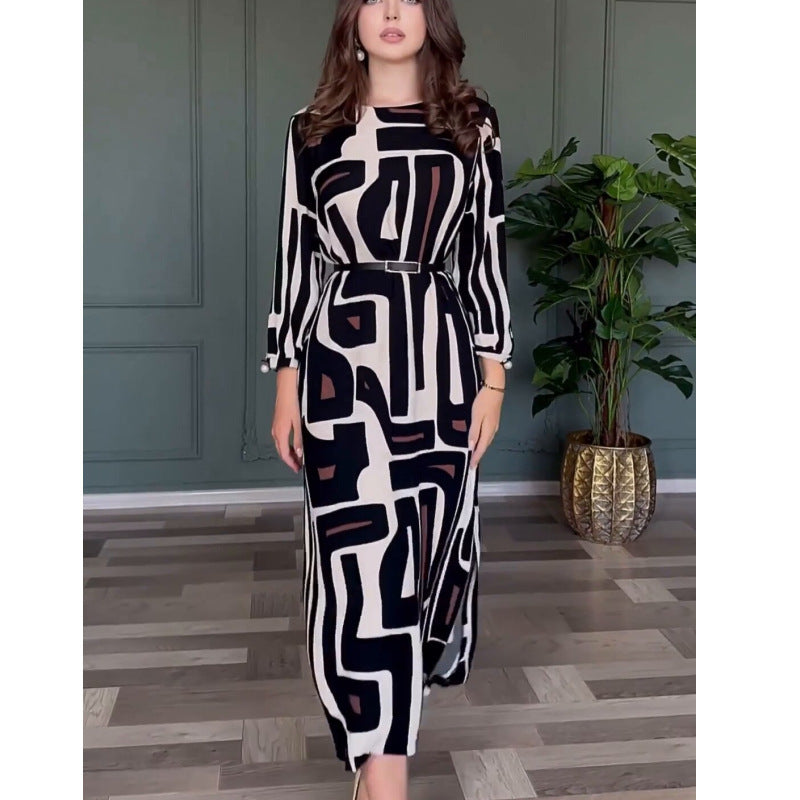 vestido de mujer elegante y elegante con estampado de moda