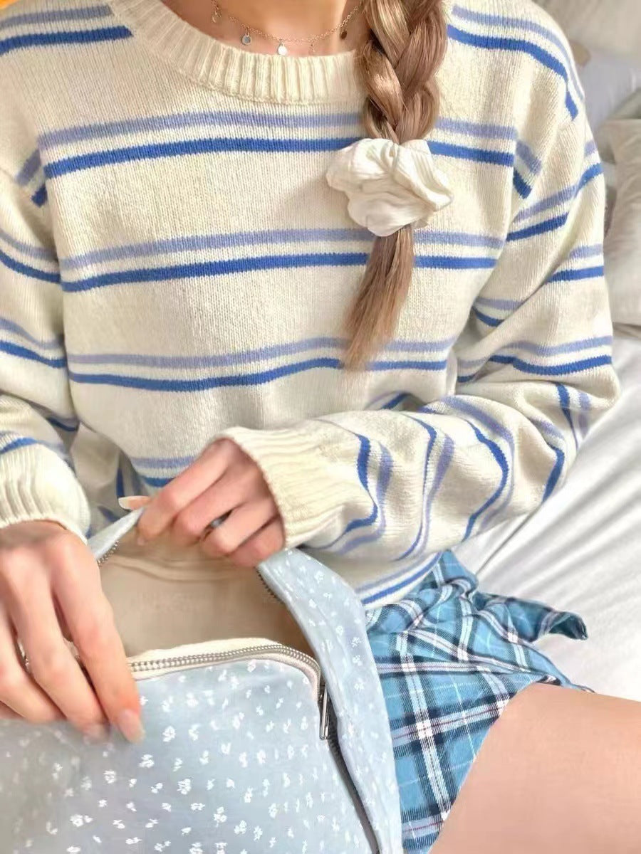 Striped Loose Autumn And Winter Sweet Long Sleeve Knitted