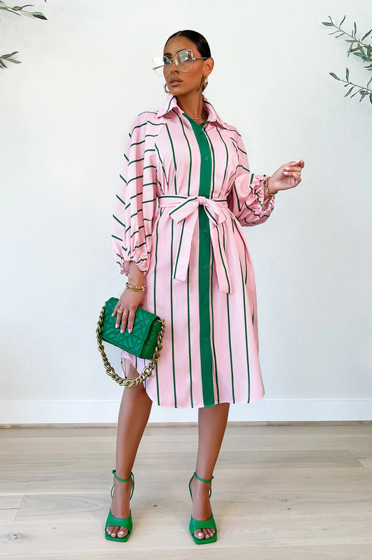 Striped Print Casual Long Sleeve Dress