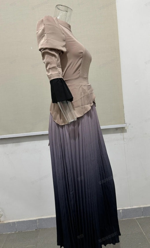 Plissiertes Kleid mit Rundhalsausschnitt und Patchwork-Design für Damen