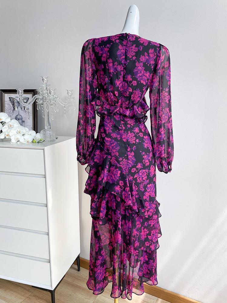 Dragon Fruit Floral Long Sleeve Dress