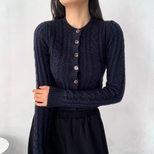 Damen-Langarmpullover im amerikanischen Retro-Stil mit Knopfleiste