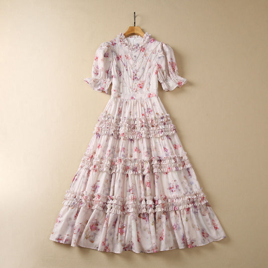 Heavy Industry Wrap Strip Stringy Selvedge Short Sleeve Floral Dress