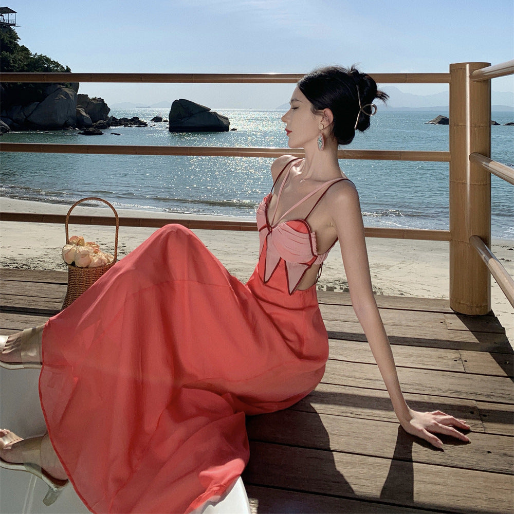 Yue Ji Dream Rouge Contrast Color Sling Dress