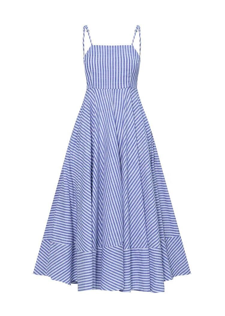 Fashion Striped Printed Waist-controlled Pleated Sling Dress