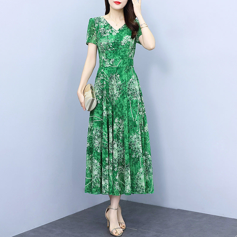 Spring And Autumn Chiffon Floral Dress