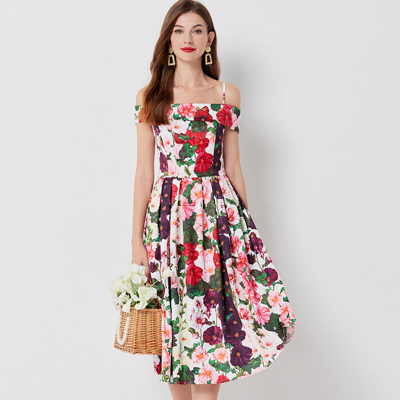 Schulterfreies Sling-Kleid mit Blumenprint