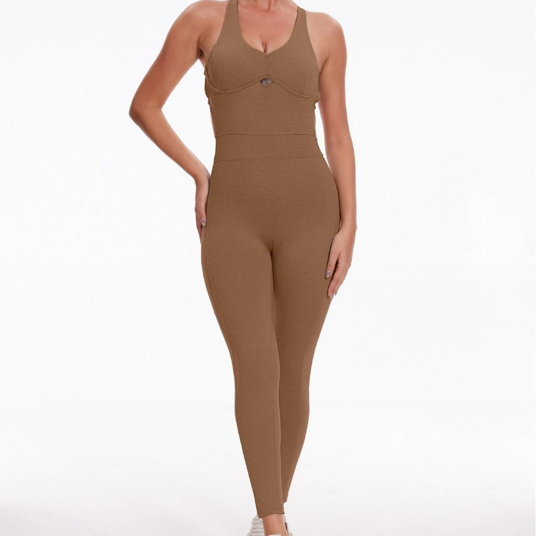 Sports Fitness Solid Color Yoga Jumpsuit