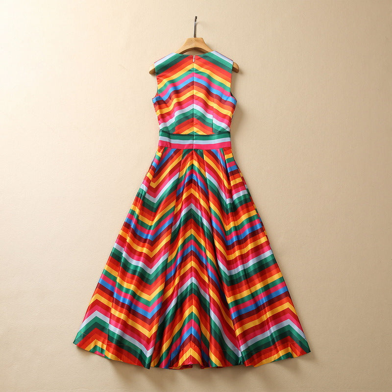 Heavy Industry Bead Tube Rhinestone Rainbow Large Swing Dress