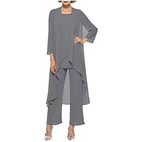 Sommer Neue Chiffon Strickjacke Mode Slim Fit Abnehmen Mama Drei-stück Anzug