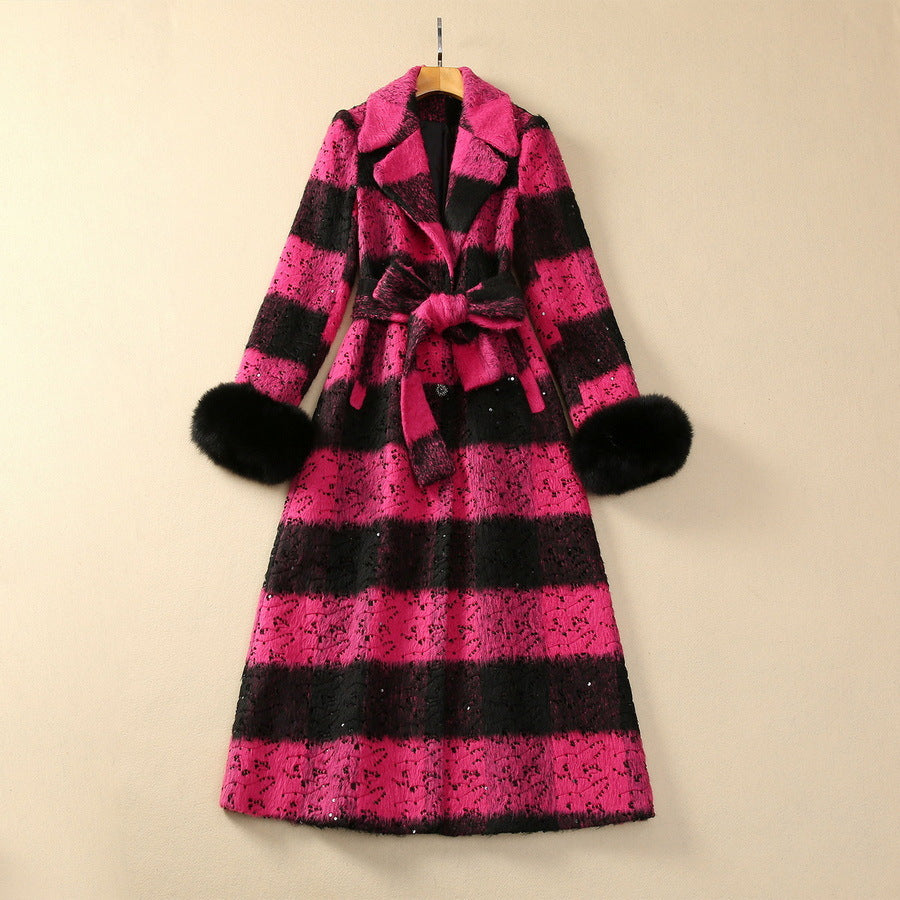 Extended Suit Collar Sequin Woolen Coat Outerwear