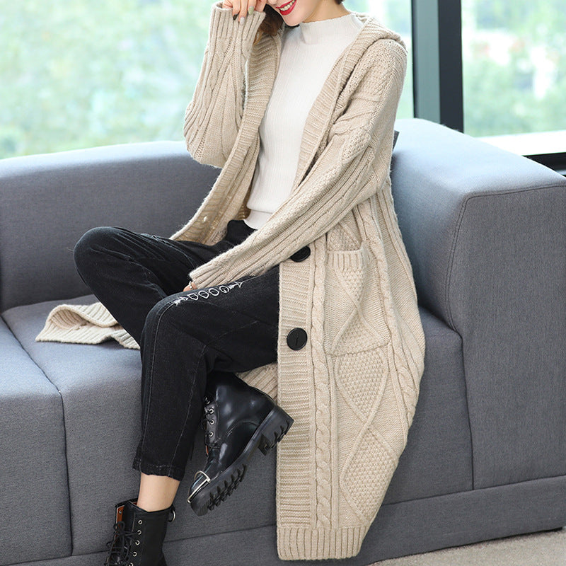 Mantel Lang Mode Temperament Grob Garn Twist Slim-fit Strickjacke