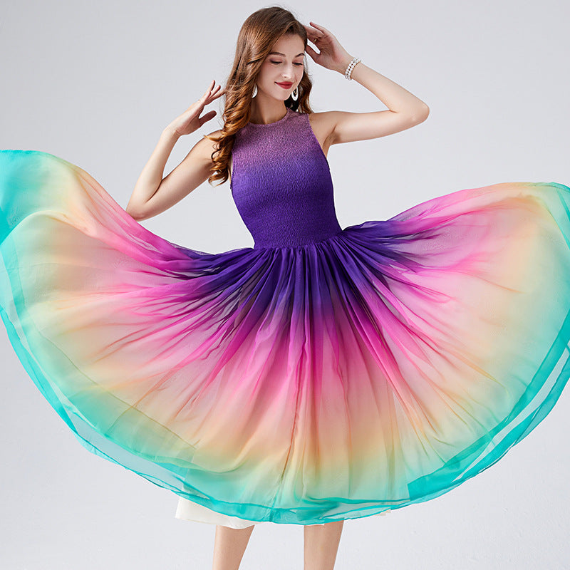 A-Linien-Chiffonkleid mit Regenbogen-Farbverlauf