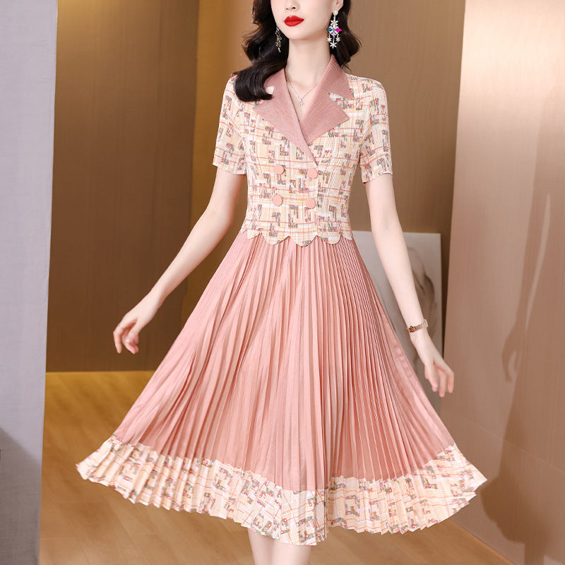 Summer Fake Two-piece Suit Collar Pleated Dress