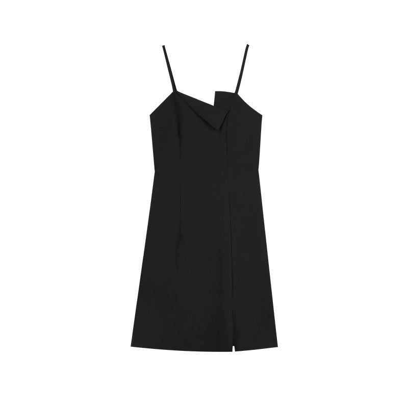 Elegantes, sexy Slim Fit schwarzes Camisole-Kleid mit hohem Bund