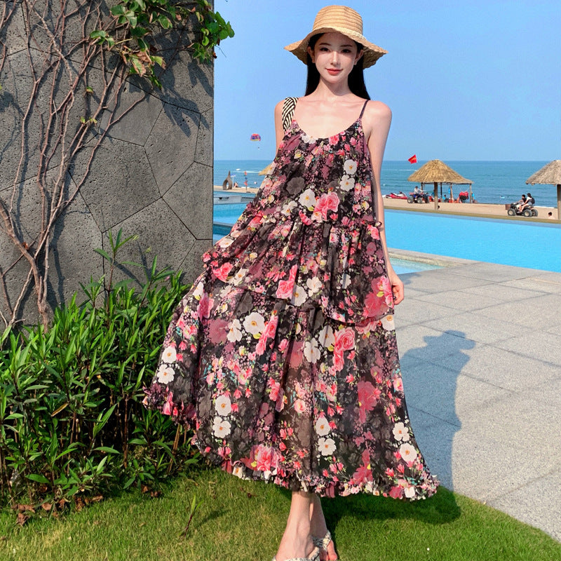 Women's Versatile French Floral Camisole Dress
