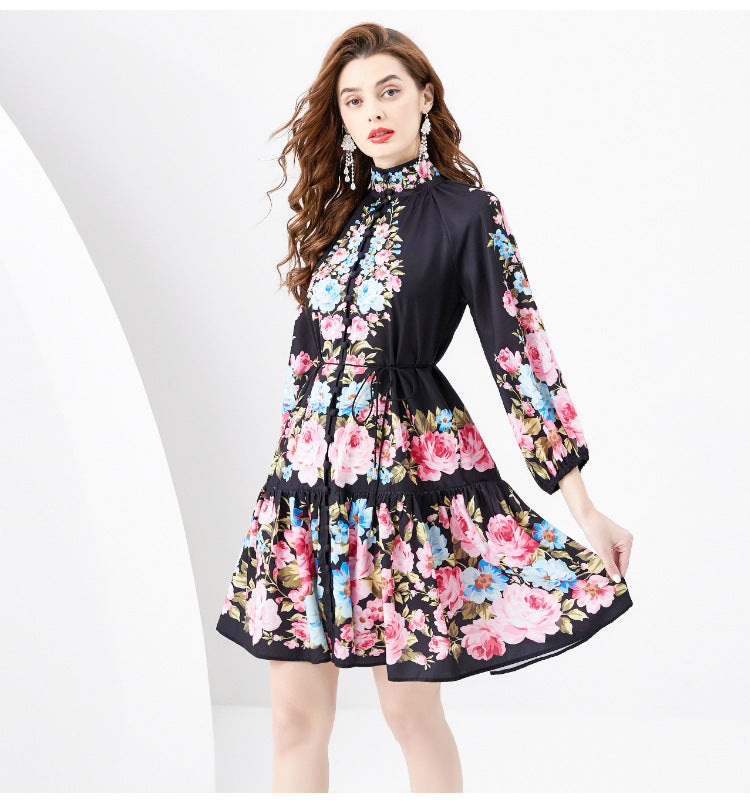 French Retro Printed Formal Dress