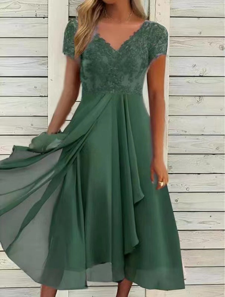 Mittellanges Chiffonkleid im europäischen und amerikanischen Stil