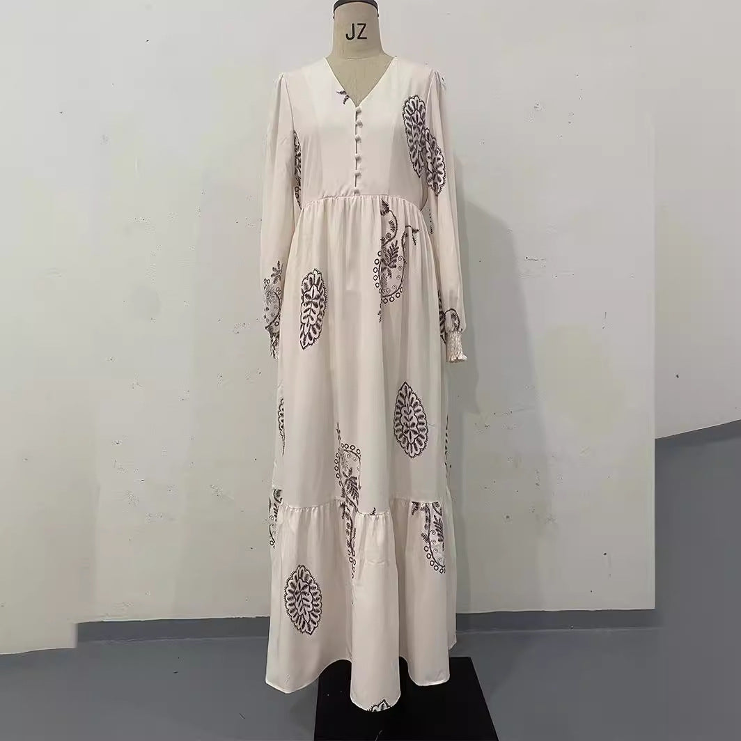 Female Pattern Printed V-neck Dress