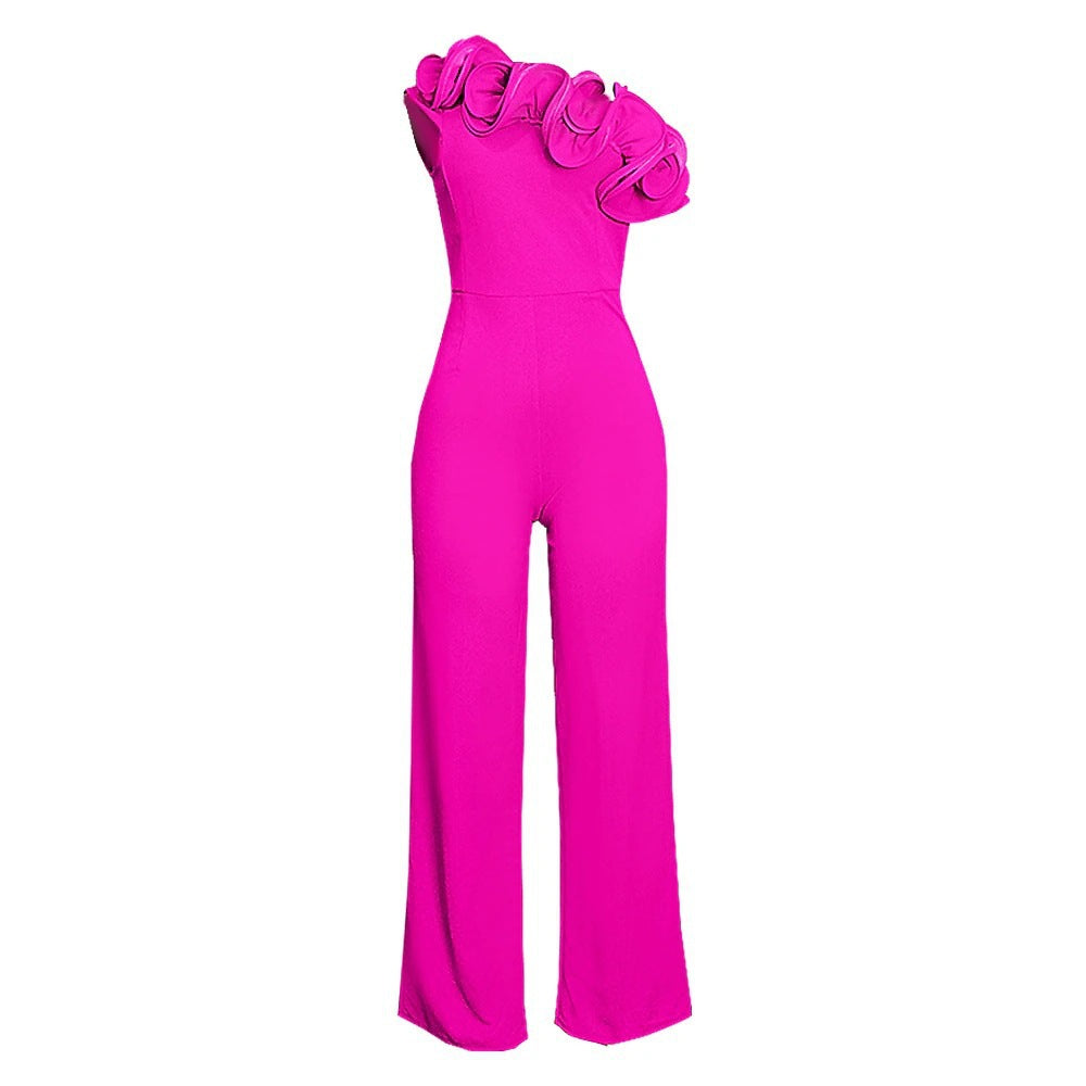 Modischer Jumpsuit mit Blumenmuster und diagonalem Kragen vor der Brust für Damen