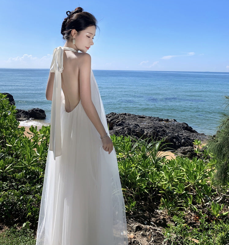 Vestidos de novia de estilo francés para la mañana Vestido de novia ligero con cuello halter para mujer