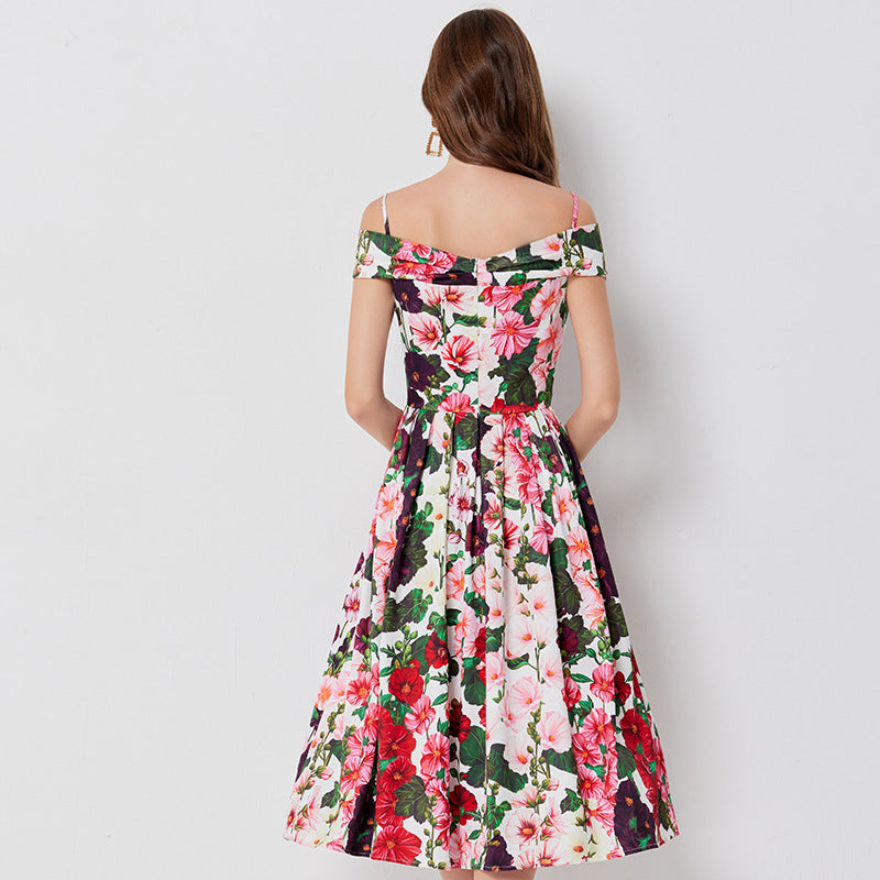 Schulterfreies Sling-Kleid mit Blumenprint