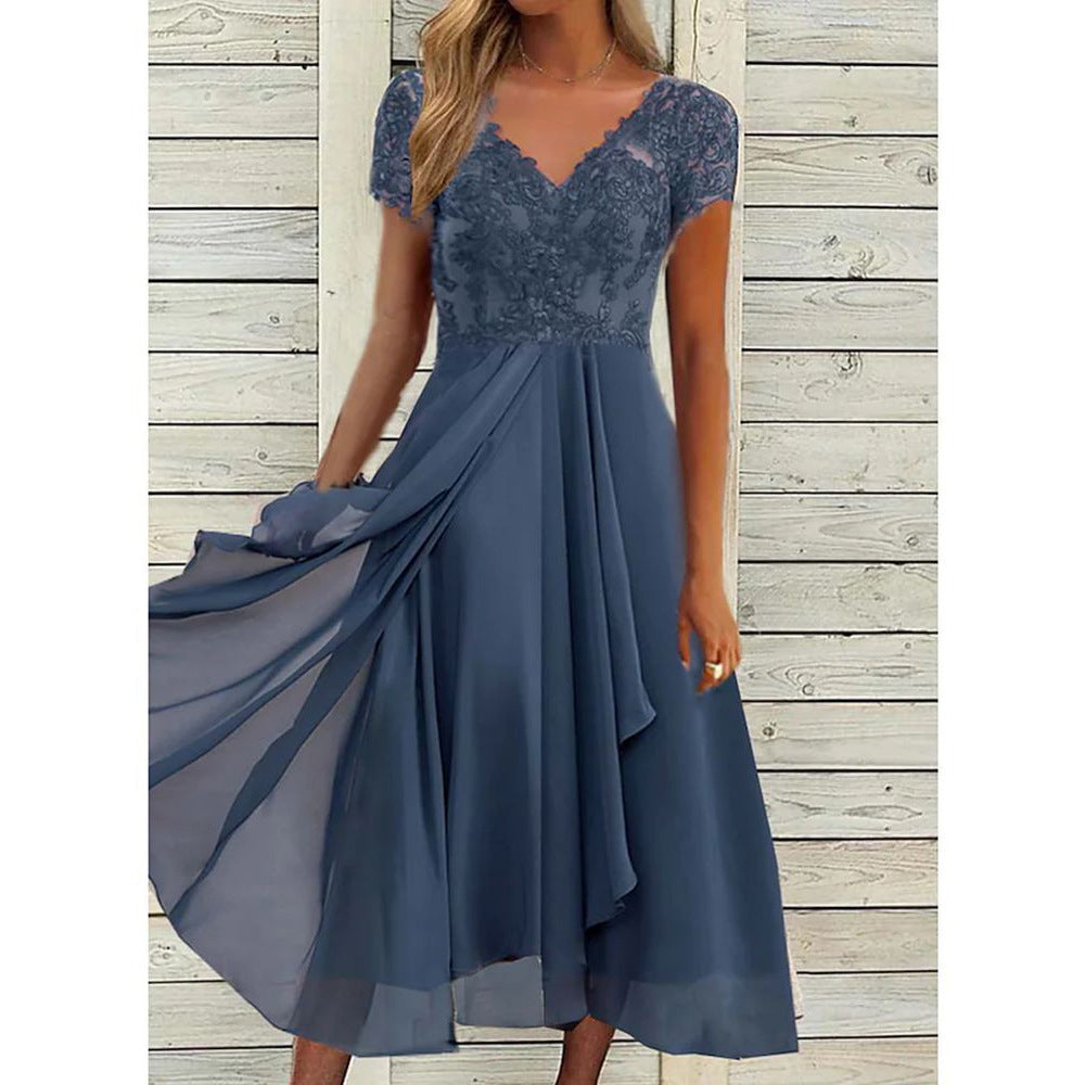 Mittellanges Chiffonkleid im europäischen und amerikanischen Stil