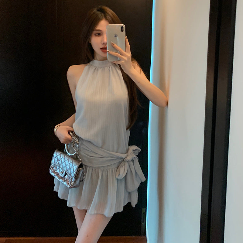 Chiffon Halterneck Vest Backless Short Skirt