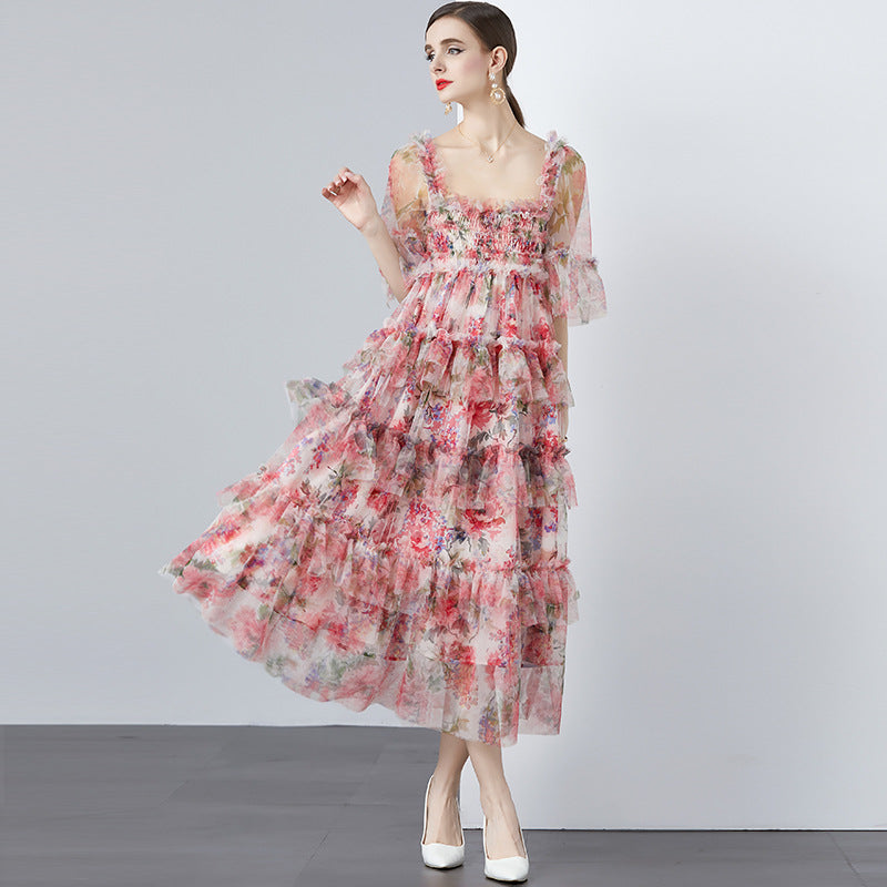 Heavy Industry Net Yarn Printed Cake Dress