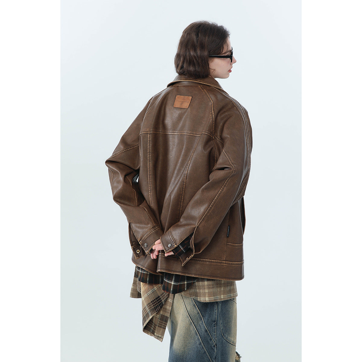 Chaqueta de cuero de PU con solapa desgastada retro americana para hombres y mujeres Chaqueta de cuero de motociclista