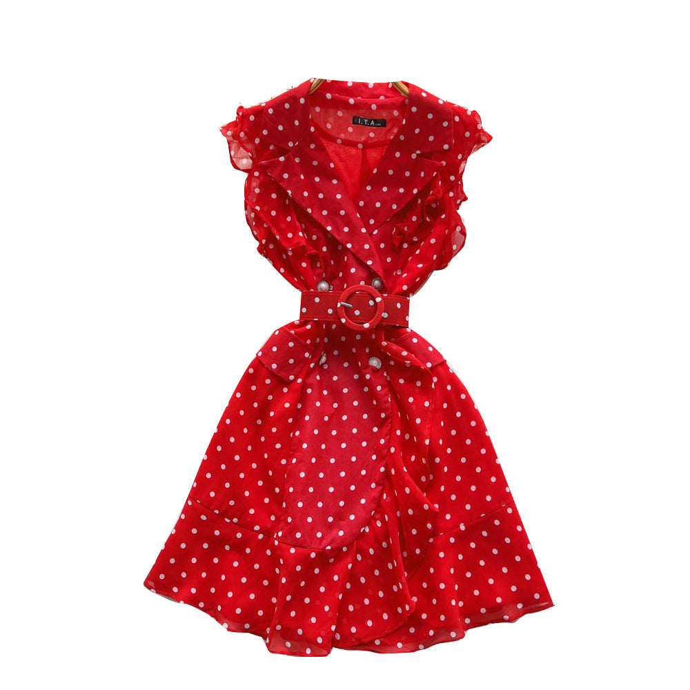 Cold Style Suit Collar Polka Dot Dress