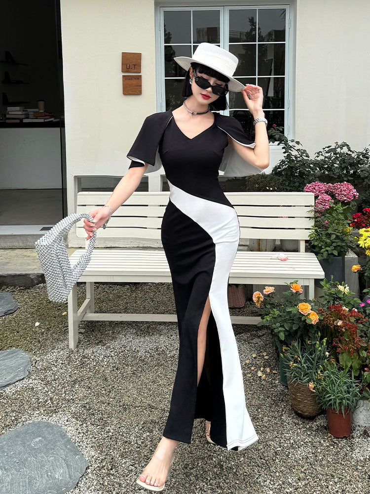 Elegantes, anmutiges, modisches Colorblock-Fischschwanzkleid