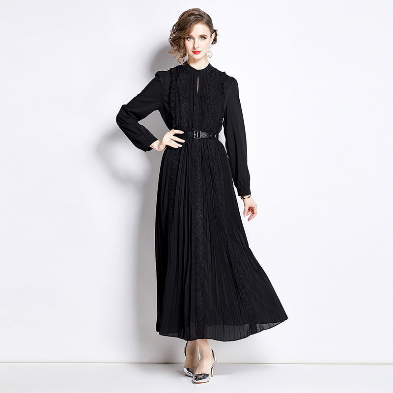 Hochwertiges Temperament Schwarzes Kleid Damen