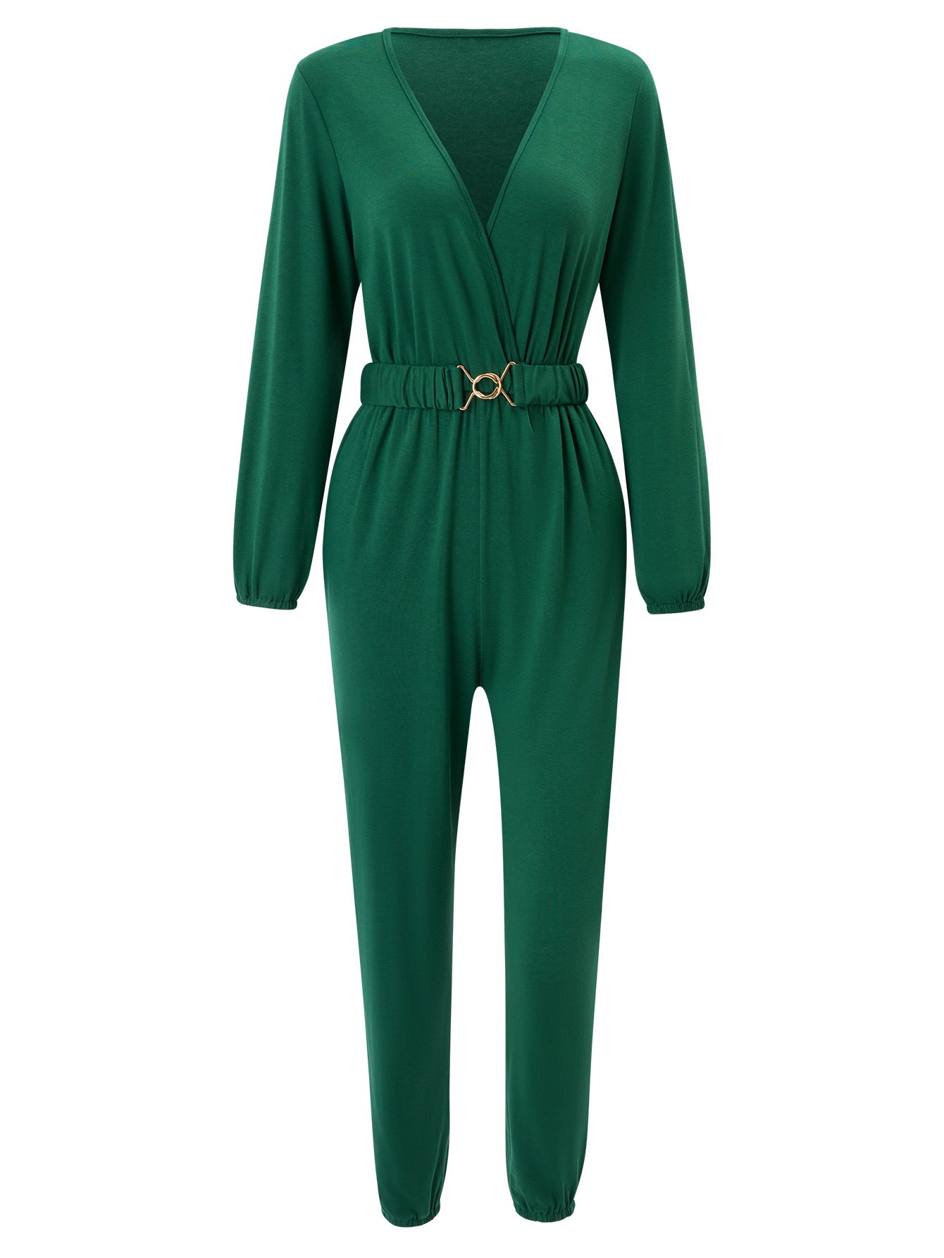 Jumpsuit mit V-Ausschnitt und langen Ärmeln und Gürtel für Damen