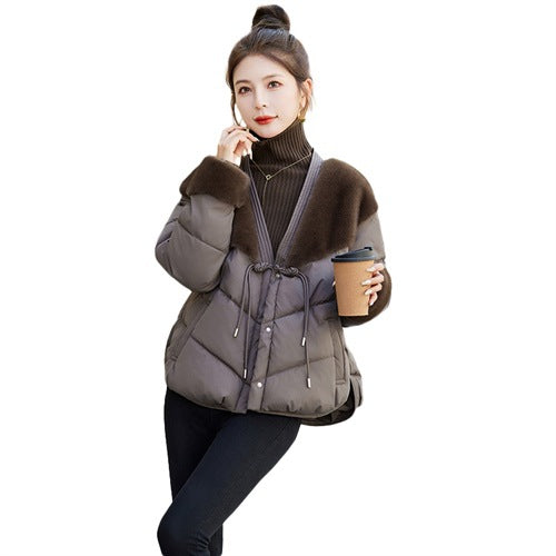 Down Cotton-padded Coat Mink Fur Stitching Warm Coat For Women