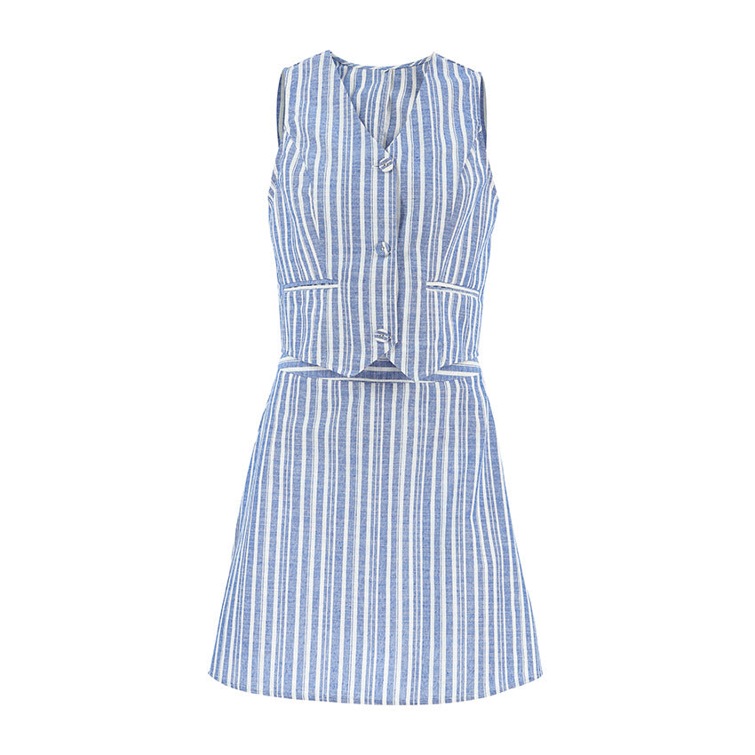 Women's Fashion Skirt Suit Blue And White Stripes