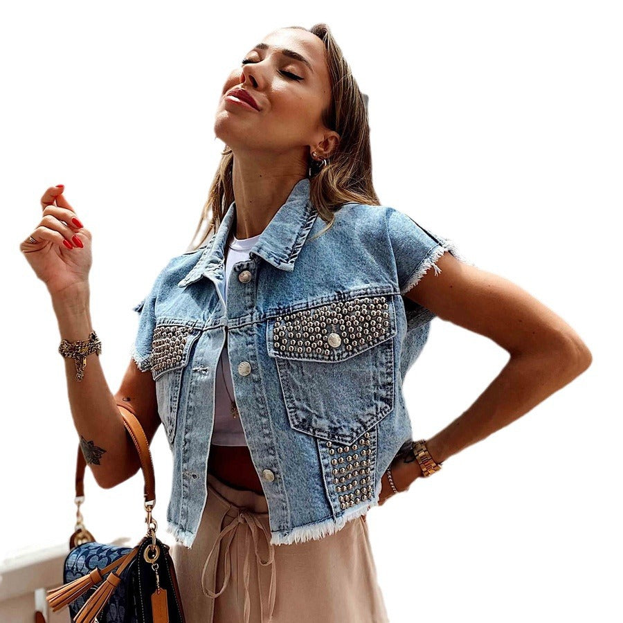 Trendy Cropped Outer Wear Denim Coat