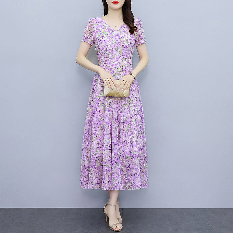 Spring And Autumn Chiffon Floral Dress