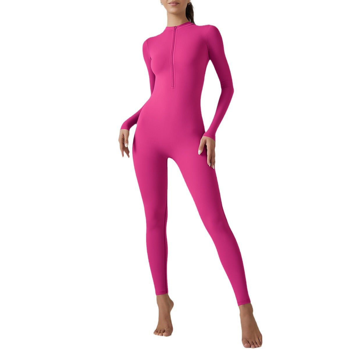 Langer Skinny-Jumpsuit mit halboffenem Reißverschluss für Damen