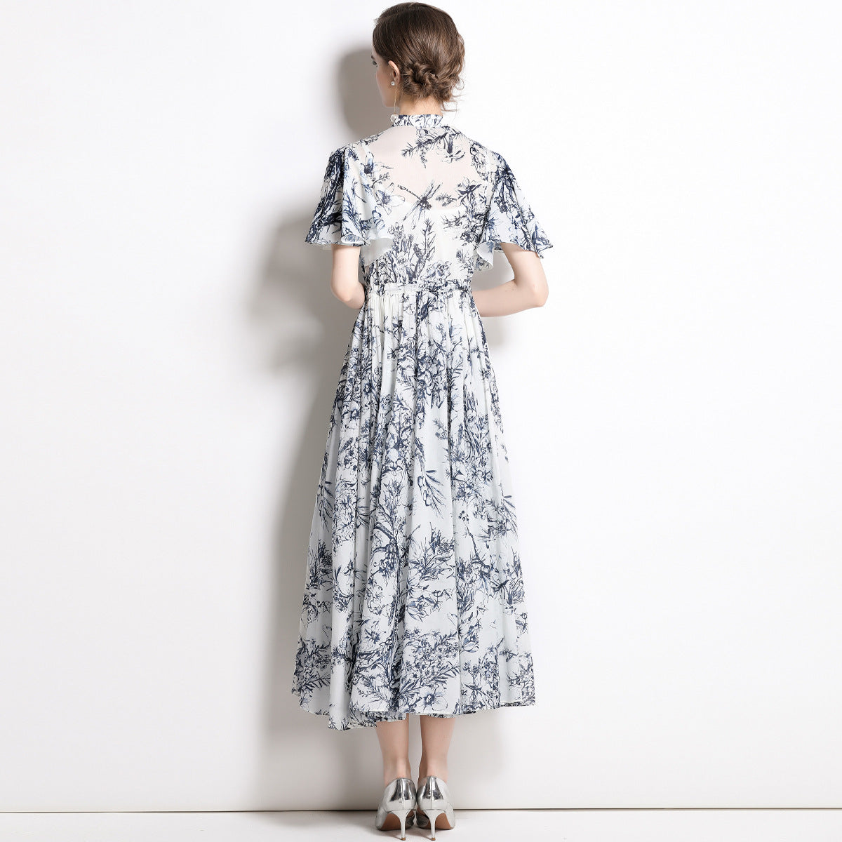 Drawstring Cotton Printed Pattern Two-piece Sling Long Dress