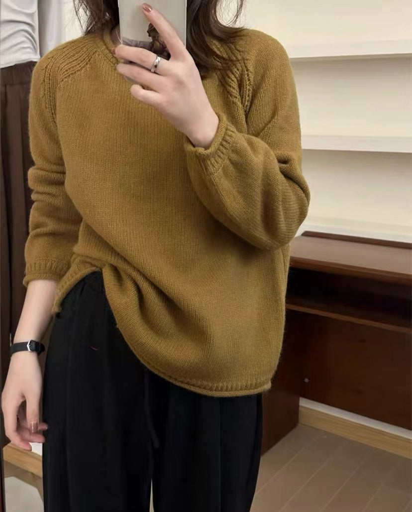 Autumn And Winter Curling Design Solid Color Sweater