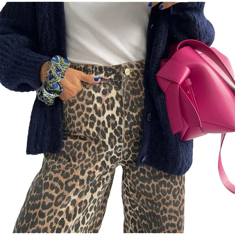 Weite Hose mit Leopardenmuster und Street-Retro-Print für Damen