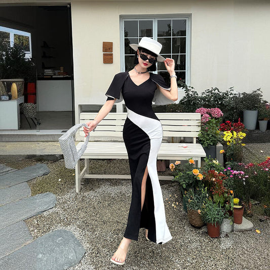 Elegantes, anmutiges, modisches Colorblock-Fischschwanzkleid